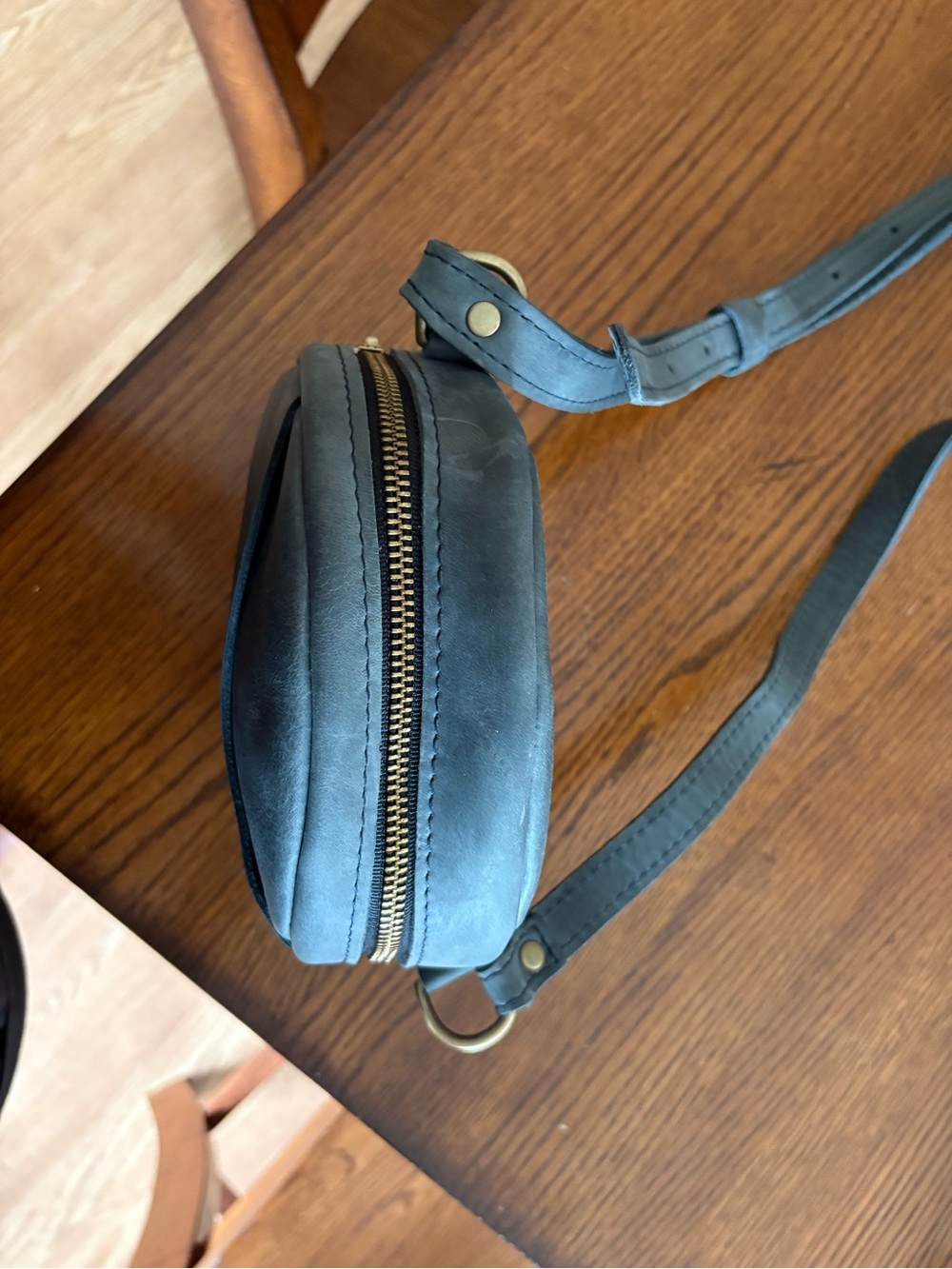 Portland Leather Charcoal Round Leather Crossbody Bag - Picture 5 of 6